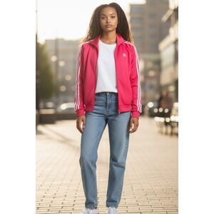 Adidas Women's‎ Pink Track Jacket 3 Stripe Zip Up Athletic Full Zip XL